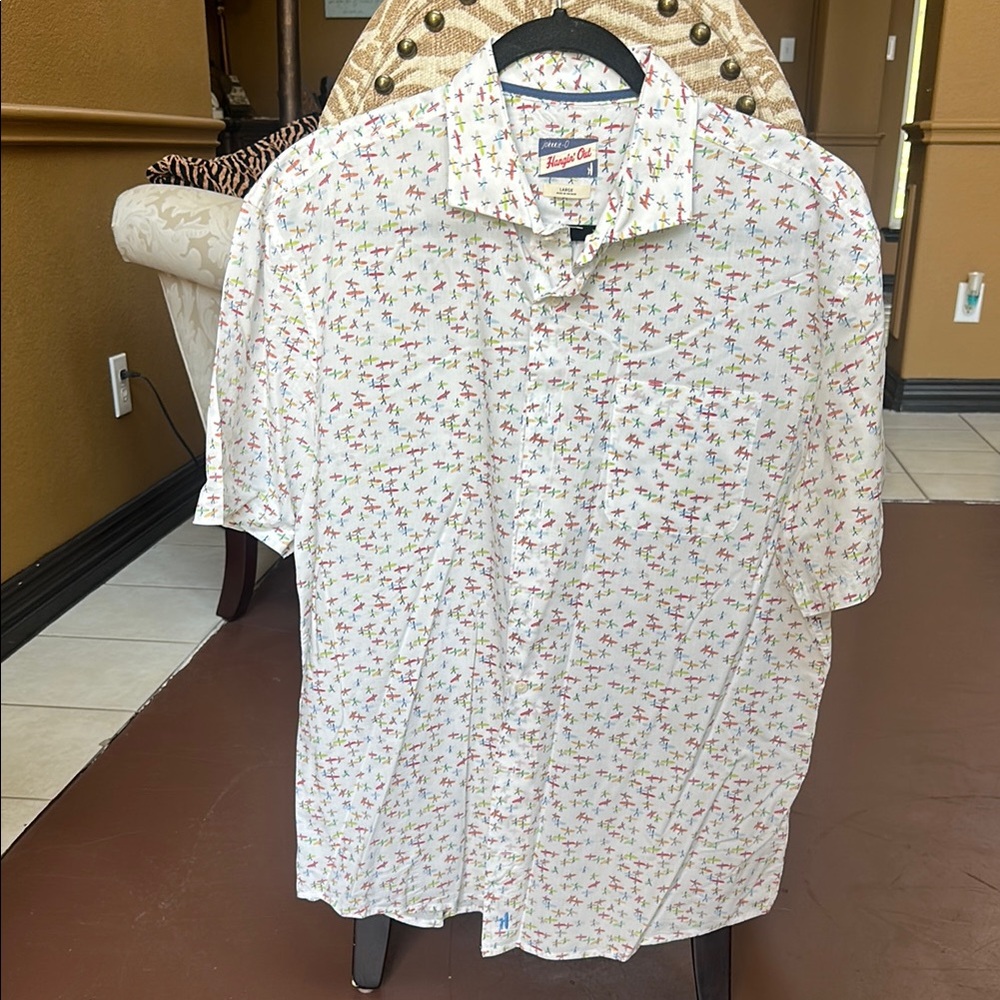 Johnnie-O Hangin Out Men’s White S/S Button Down Surfboard shirt Size Large